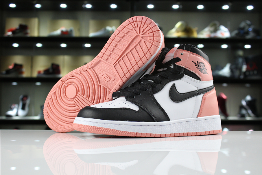 New Women Air Jordan 1 Toes Black Pink Shoes
